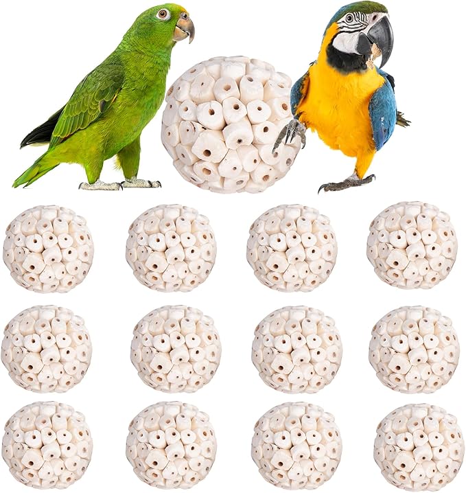 12 Pieces Bird Parrot Chew Toy Sola Balls, Natural Parrot Soft Chew Shredding & Foraging Toy, Bird Foot Balls for Cockatiel Conure Quaker Budgie Parakeet Bunny Guinea Pig Chinchilla Rabbit