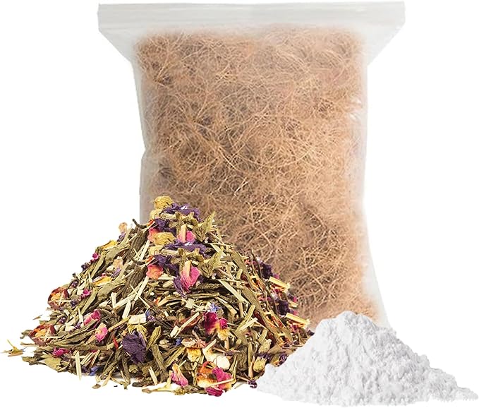 SunGrow Coco Fiber Herbs for Small and Medium Birds, with Chamomile, Lavender, Peppermint & Calcium, Nesting Pad, Aviary Bedding & Substrate for Budgies, Cockatiels, Canaries, Finches, Parrots, 5 oz