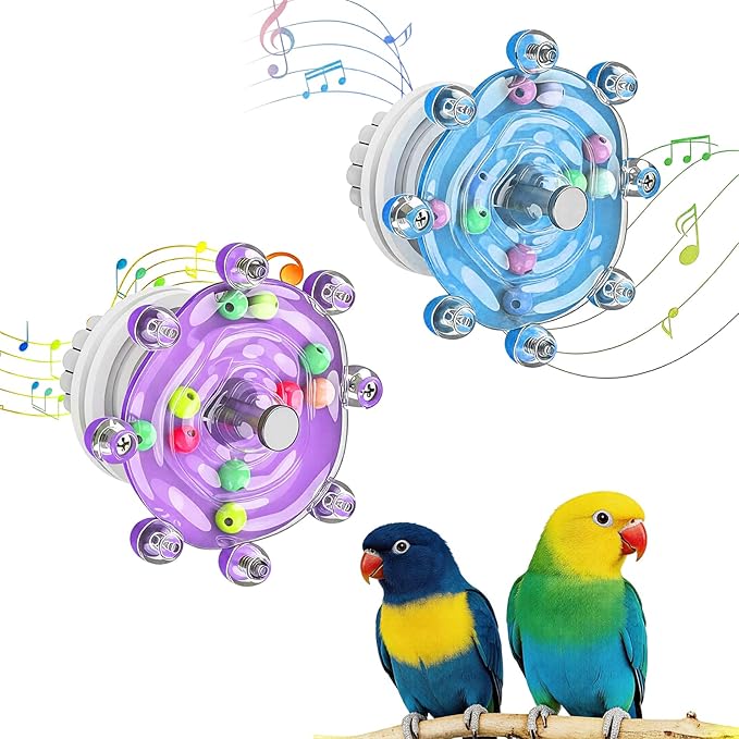 2 Pcs Bird Toys for Parakeets, Colorful Parakeet Toys with Spinning Wheel and Interactive Rattle, Chew Exercise Toys for Cage, Entertainment for Parakeets and Cockatiels