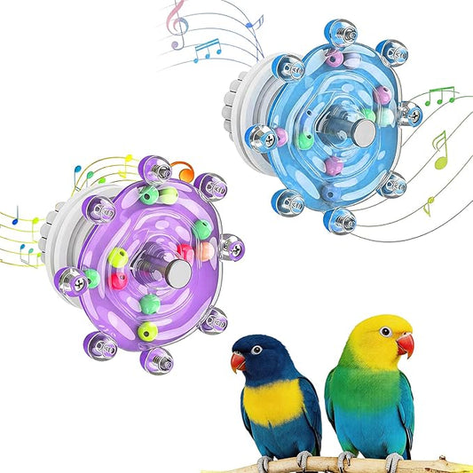 2 Pcs Bird Toys for Parakeets, Colorful Parakeet Toys with Spinning Wheel and Interactive Rattle, Chew Exercise Toys for Cage, Entertainment for Parakeets and Cockatiels