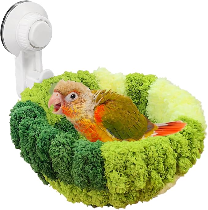 kathson kathon Window Bird Bed with Suction Cup, Winter Warm Bird Plush Nest Parrot Sleeping Bed for Budgie Lovebird Conure Quaker (Diameter 6.7in, Green)