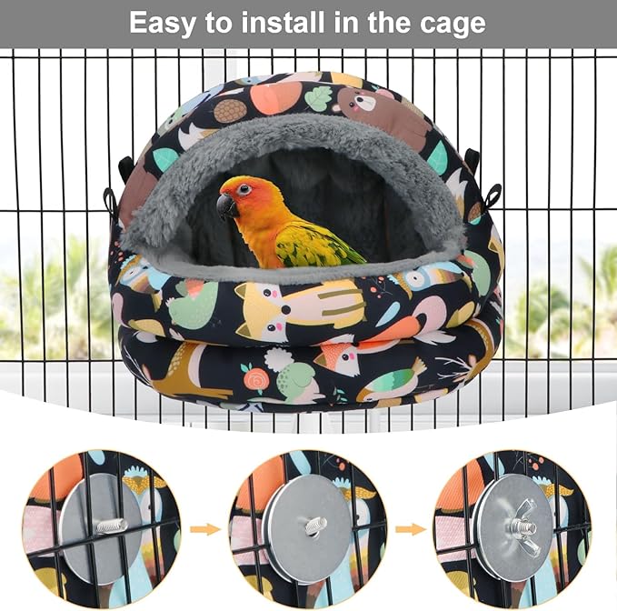 Bird Nest House Winter Warm Bird Bed Hanging Hammock Snuggle Hut for Parakeets Budgies Cockatiels Conures Quaker Parrot (Medium, Black)