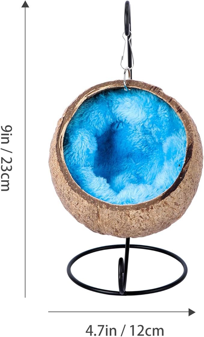 TEHAUX Natural Coconut Shell Bird Nest House Bed with Warm Pad for Parrot Parakeet Hamster Rat Mice Chinchilla Cage Toy Nesting Box