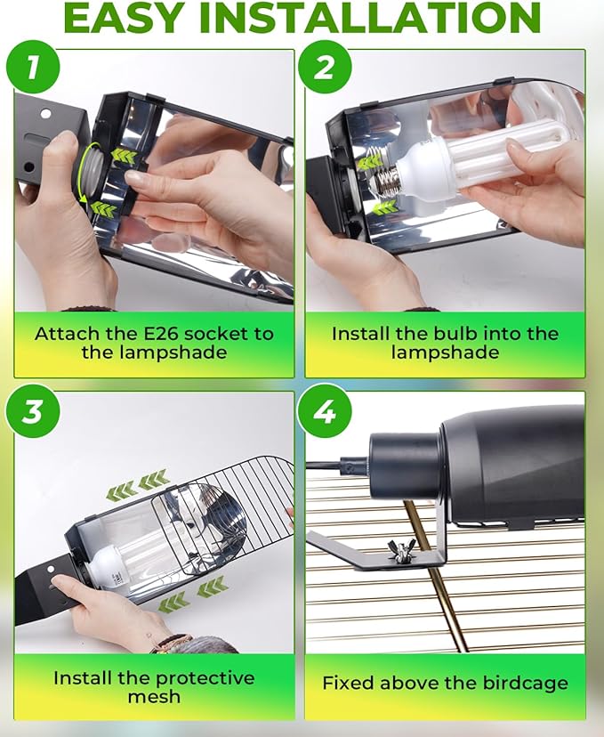 GlowUp UVB 2.4 Bird Cage Light Combo Kit, 20W UVB Bird Light Bulb, Deep U-Shaped Lamp Fixture with Compact Fluorescent Bulb E26 for Captive Birds, Reptiles