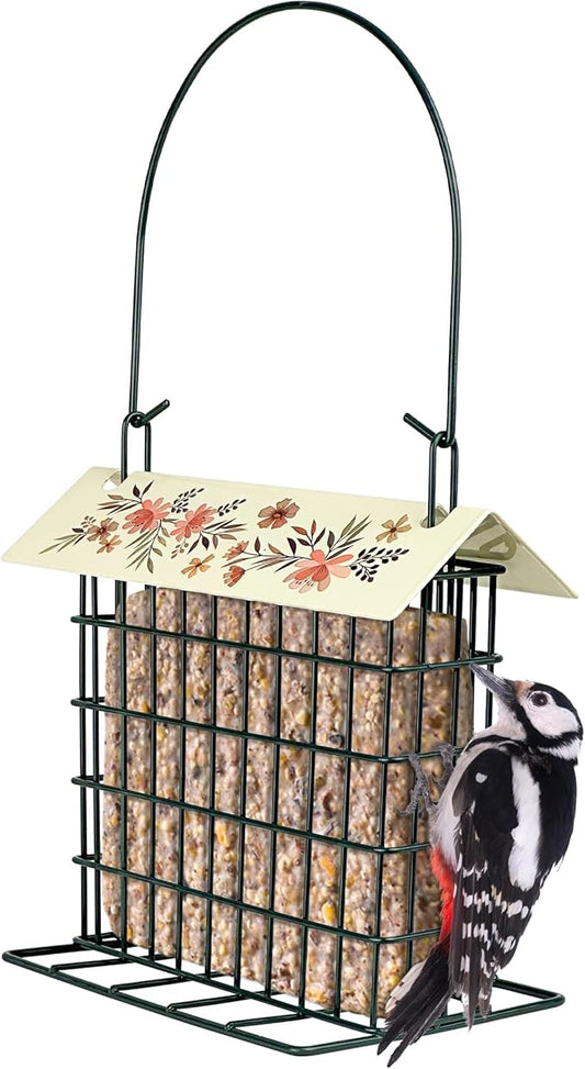 Wild Wings Decorative Metal Suet Cage Feeder for Outdoor Décor Wild Bird Feeders, 1 Suet Cake Capacity, Hanging Suet Feeder, Black