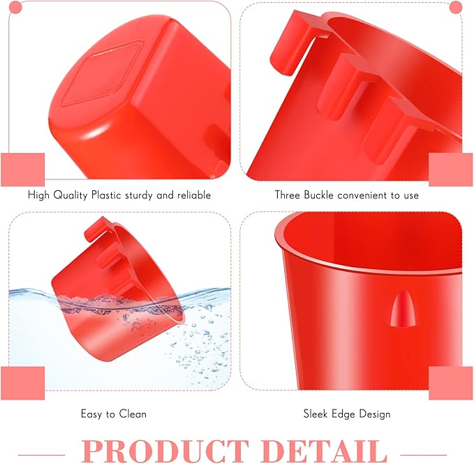Sumind 60 Pcs Cage Cups Chicken Feeder Birds Hanging Feeders Seed Bowl 8 oz Plastic Water Bowl Hanging Chicken Gamefowl Waterer Feeding Watering Dish Coop Cups for Parrot Parakeet Poultry(Red)