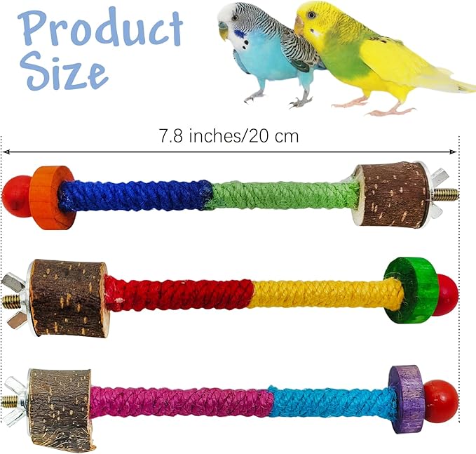 Hamiledyi Parrot Cage Perches Stand Pole Parakeet Paw Grinding Stick Colorful Wood Perch Platform for Parakeets Cockatiels Lovebirds Green Cheeked Conures (7.8in, 3pcs)