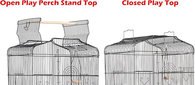 Large Open/Close Play Perch Stand Top Side Nesting Box Doors Canary Parakeet Cockatiel Lovebird Finch Roof Top Bird Cage with Removable Rolling Stand