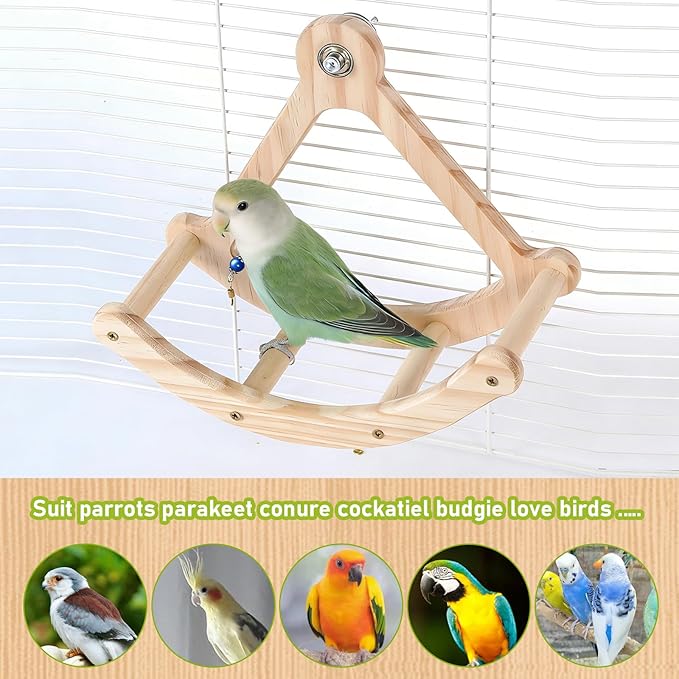 Bird Toys cage Accessories Parakeet Parrot Swing Wood Stand Perch Hemp Rope Toy Interactive Hanging Swing Toy for Budgerigar Conure Cockatiel mynah Finches