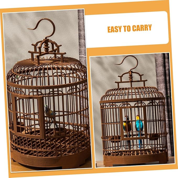 Milisten Large Portable Bird Travel Carrier Cage 19.48X12.67X12In Retro Round Design for Lovebirds Parakeets Cockatiels Indoor Outdoor Use