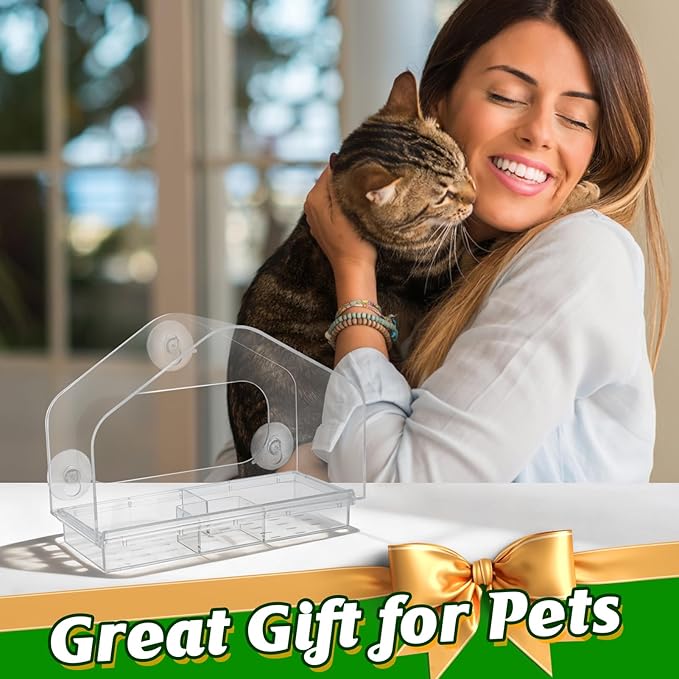 Outdoor Window Bird Feeder for Cats Viewing - Clear Bird Feeder with Strong Suction Cup, Cat Perch Accessories for Entertaining Watching, L