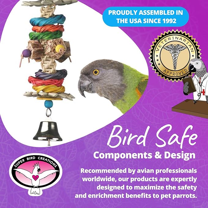 Super Bird Creations SB1097 Jungle Stick Bird Toy - Natural Wood & Vine Bird Chew Toy for Ringnecks Medium Conures Parrots - Encourages Exploration & Chewing Instincts - Medium Bird Size, 11.5" x 3"