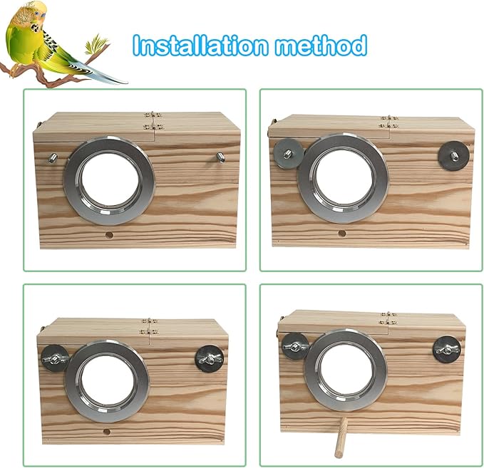 Transparent Parakeet Nesting Box,Wooden Parrot Nest Breeding Box with Perch Natural Bird House for Cage Suitable for Lovebirds Cockatiels Canaries