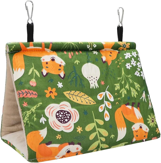 Wontee Bird Nest House Winter Warm Snuggle Hut Bird Bed Hanging Hammock for Parakeets Caique Senegal Quaker Parrots Cockatiels Conures (Medium, Green)