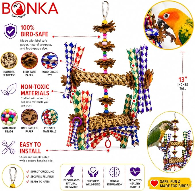 Bonka Bird Toys 1241 Double Helix 11" High by 9" Wide Parrot Toy, Amazon, African Grey, Conure, and Similar Sized Birds