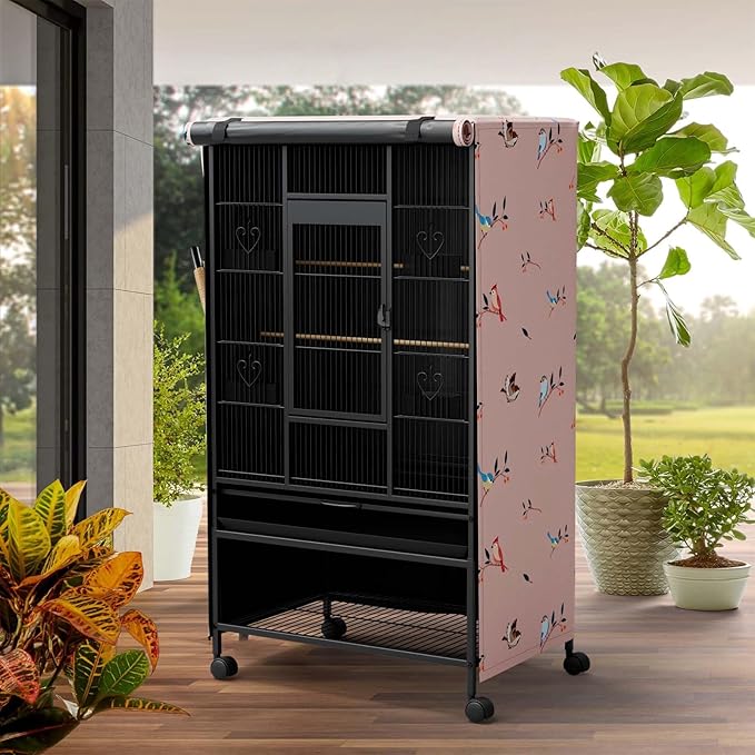 Tchvt Nighttime Bird Cage Covers with Zipper Panel Blackout Birdcage for Winter Universal Breathable Large Good Night Enclosure for Bird (Bird Designs, 38x24x48 inch)