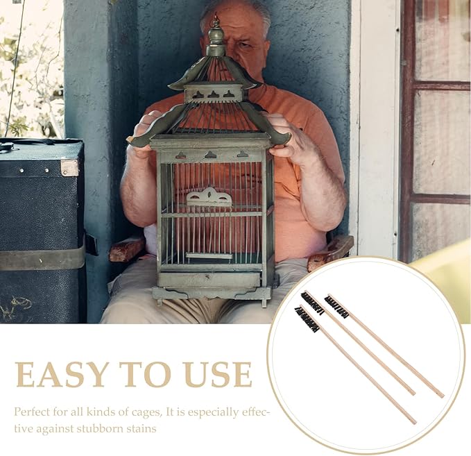 TEHAUX Bird Cage Cleaning Brush, Bird Cage Cleaner Wooden Long Handle Parakeet Cage Cleaner for Parrots Birds Cage Necessary Supplies, Random Color