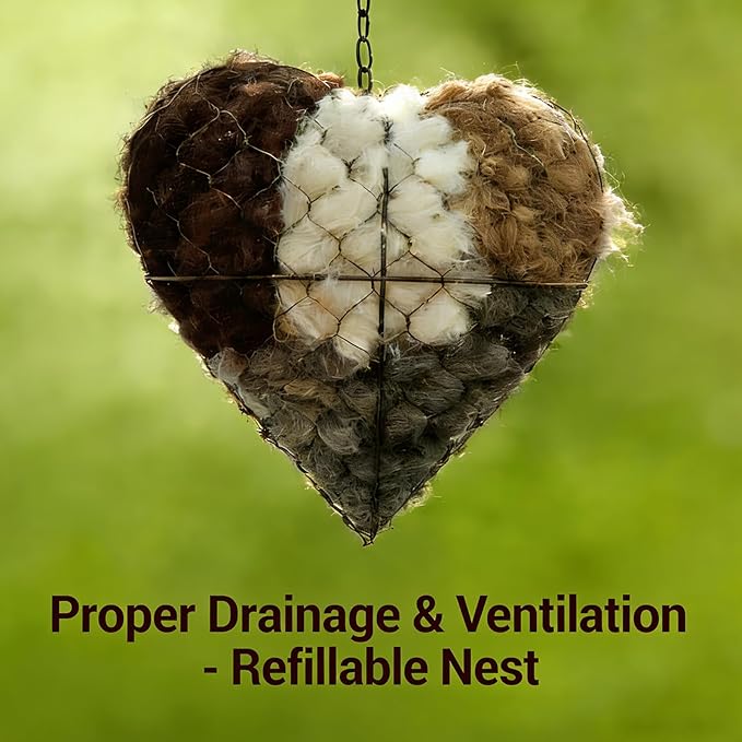 Fiber Bird Nesting Heart, Refillable Birds Nests Holder Heart Shape for Wild Birds, Winter Fowl Gifts Animal Hummingbirds Lovers Home Garden Yard (2)