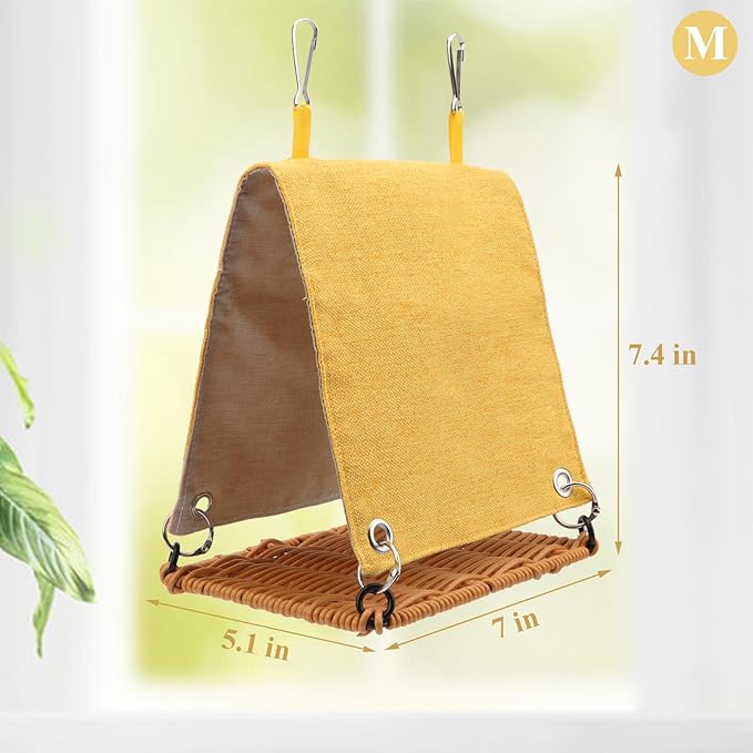 Hypeety Bird Nest Parakeet Tent for Cage Cozy Warm Bird Bed Hut Hideaway with Hanging Hook Washable Bird Cage Accessories Soft Snuggle Nest for Cockatiel Lovebird Conure Budgie Habitat (Yellow, M)