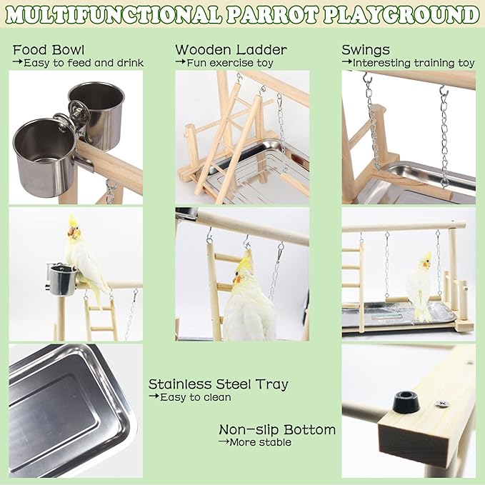 kathson Bird Playground,Parrot Play Stand,Parakeet Play Gym with Feeding Cups,Cockatiel Perchs Playstand with Exercise Toys for Budgie Conures Cockatoos Lovebirds