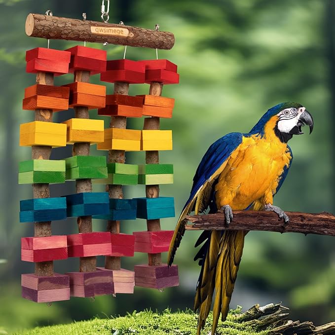 23.6"x13.7",2.17",Wooden Block 2.76" Macaw Toys,Parrot Toys for Large Birds,Large Bird Toys for Macaws,Amazon Parrots,African Grey,Provides an Ideal Place for Your Bird to chew and Climb