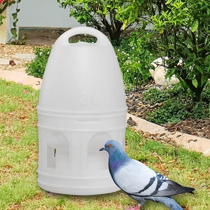 Pigeon Water Dispenser, Large Capacity Bird Water Drinker, Quail Automatic Feeder with Handle Water Pot Container, White 3L