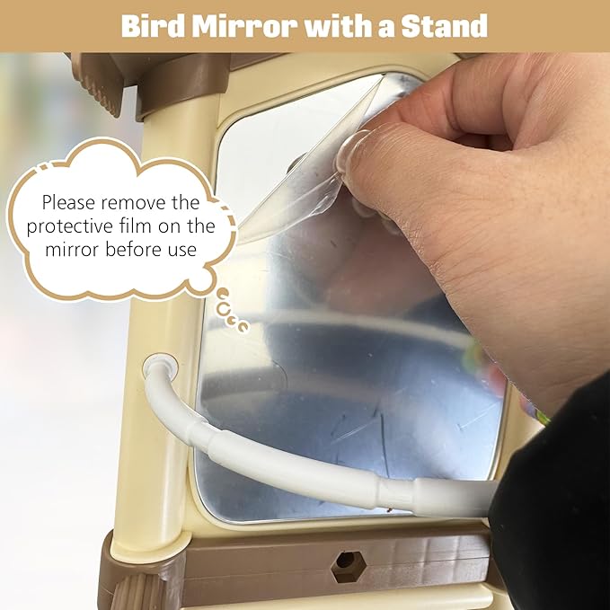 kathson Bird Mirror with Plastic Perch and 5PCS Colorful Rattan Balls Parakeet Hanging Swing with Mirror Interactive Toy Bird Cage Accessories for Cockatiel Parrot Conures Cockatoo Finch(Brown)
