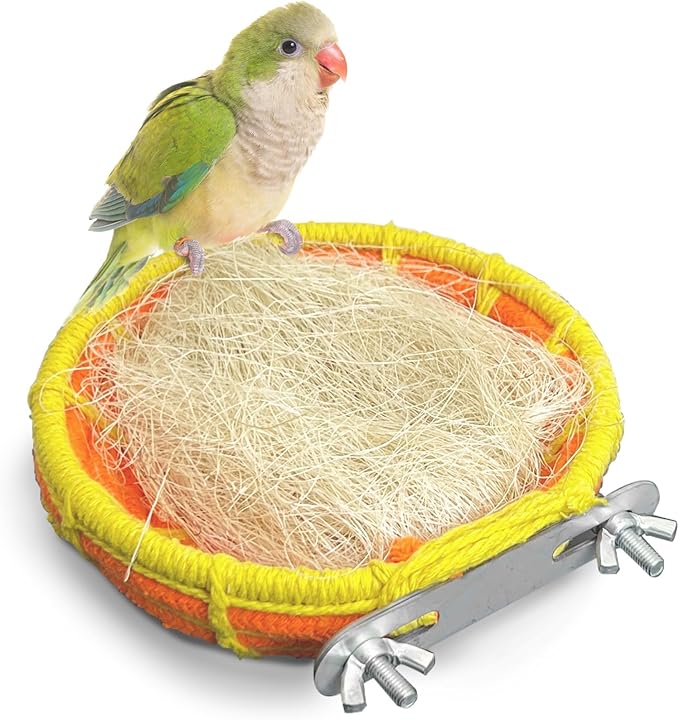 kathson Bird Nest Parakeet Breeding Nest Bed with Natural Coconut Fiber Parrot Hemp Rope Weave Hatching Nesting Box for Cockatiel Canary Lovebird Budgie Conure and Small Parrots