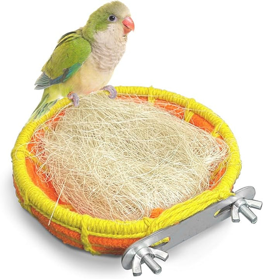 kathson Bird Nest Parakeet Breeding Nest Bed with Natural Coconut Fiber Parrot Hemp Rope Weave Hatching Nesting Box for Cockatiel Canary Lovebird Budgie Conure and Small Parrots