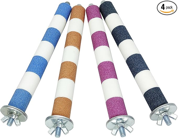 Hamiledyi 4Pack Parrot Perch Stand Toy 7.9x0.8in Bird Cage Perch Natural Paw Grinding Stick for Medium Parrot Parakeet Cockatiel Lovebird Chewing Stick (M(Stripe Pattern))
