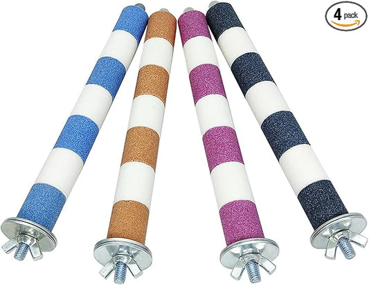 Hamiledyi 4Pack Parrot Perch Stand Toy 7.9x0.8in Bird Cage Perch Natural Paw Grinding Stick for Medium Parrot Parakeet Cockatiel Lovebird Chewing Stick (M(Stripe Pattern))
