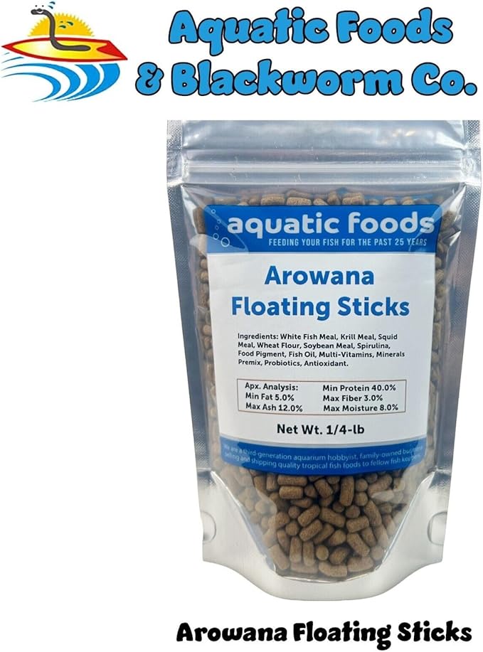 Arowana 3/16" x 3/8" 40% Protein Floating Sticks for Arowana, Oscars, Flower Horns, Red Parrots All Central and South American Cichlids...WL…1/4-lb Foil Pouch Bag