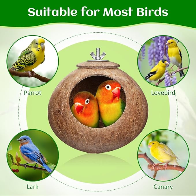 Nest for Birds Winter Warm House Natural Coconut Shell Simulation Birdhouse Grass Bird Hut Parakeet Nesting Box ¼ˆNo Blanket