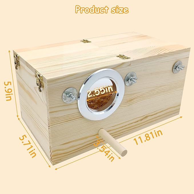 PINVNBY Large Natural Wood Parakeet Nesting Box Budgie Breeding Box Acrylic Bird Nest for Cage Transparent Panoramic for Birds, Parrots, Cockatiels, Lovebirds, Canaries (L: 11.8 x 5.7 x 5.9 inch)