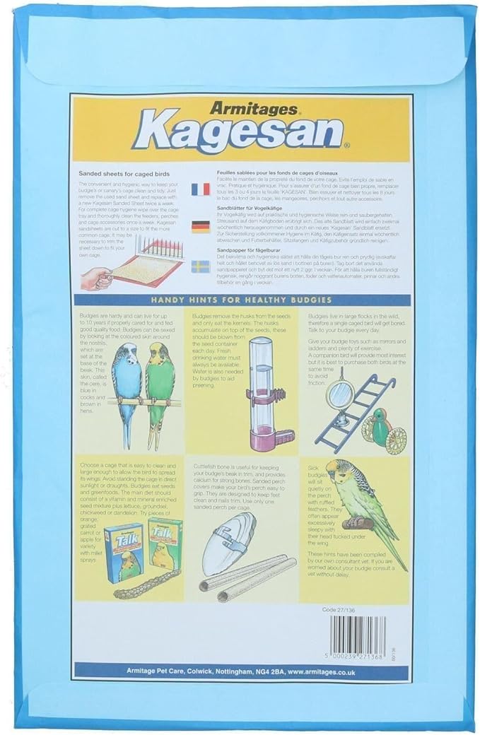 AB Tools 36 Sanded Sheets Sandpaper Cage Lining Budgies Caged Birds 25x40cm