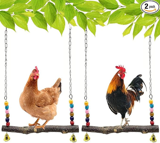 Chicken Bird Swing,Chicken Perch,Natural Wooden Swing Toys,Wood Stand for Chick,Safe and Relief of Stress,Chicken Coop Accessories,Coop Swing for Chicken Bird,Parrot,Hens (A)
