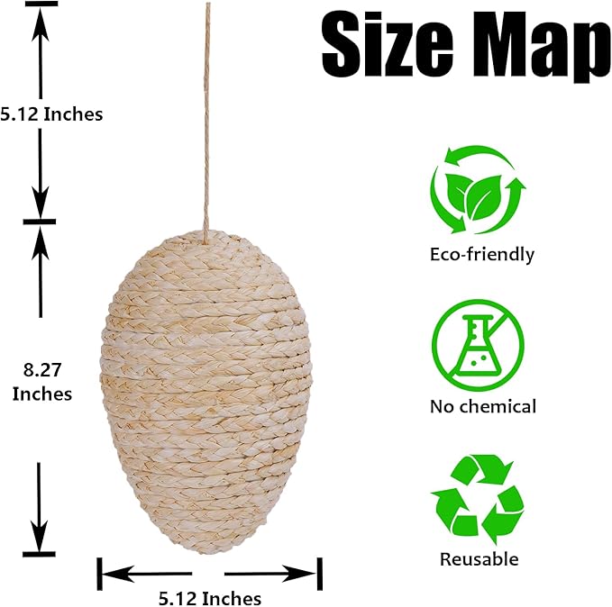 Brownlily 2 Pack Woven Corn Husk Hornet Nest - Non-Collapsing Foam Support, Waterproof Hanging Decoy for Garden, Yard, Deck Decor - Braided