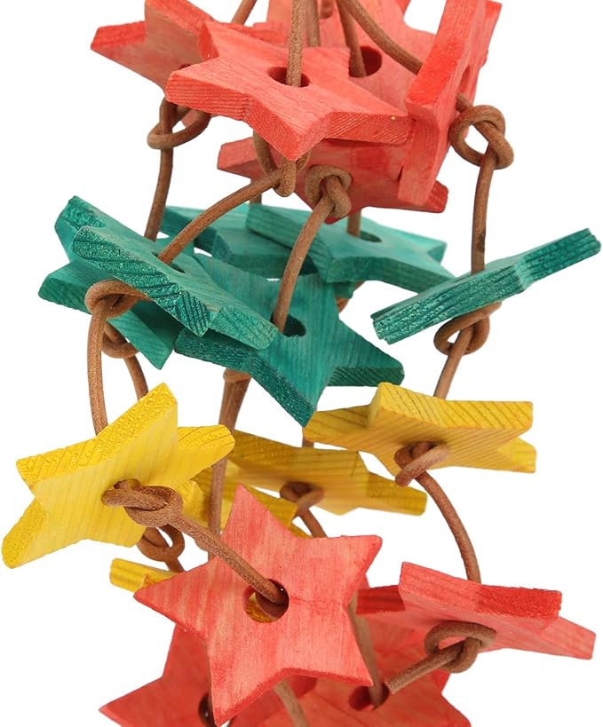 Shanrya Parrot Wooden Bite Toy, Bite Reducing Stress Wood Star Bird Chew Toy for Cockatiel for Parakeet for Bird Exercise Color