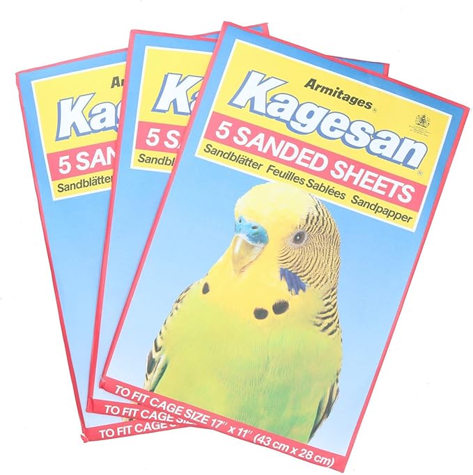 AB Tools 15 Sanded Sheets Sandpaper Cage Lining Budgies Caged Birds 28x43cm
