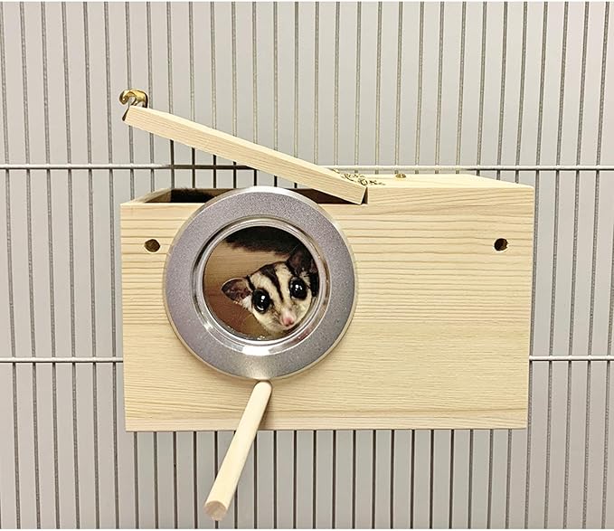 Sturdy Nest Box (S) - Cage Attachment, Hinged Lid, Perching Ledge - for Sugar Glider, Squirrel, Rat, Finch, Parakeet, Lovebird, Parrotlet, Lovebird, Canary, Cockatiel, Other Birds & Small Pets