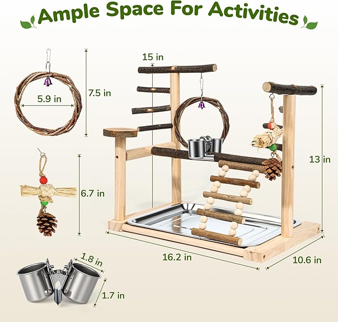 Bird Playground,Parrot Stand with Feeding Cup, Swing, Chew Toys,Removable Tray,Suitable for Small to Medium Birds, Ideal Perch for Budgerigars, Parakeets,Cockatiels