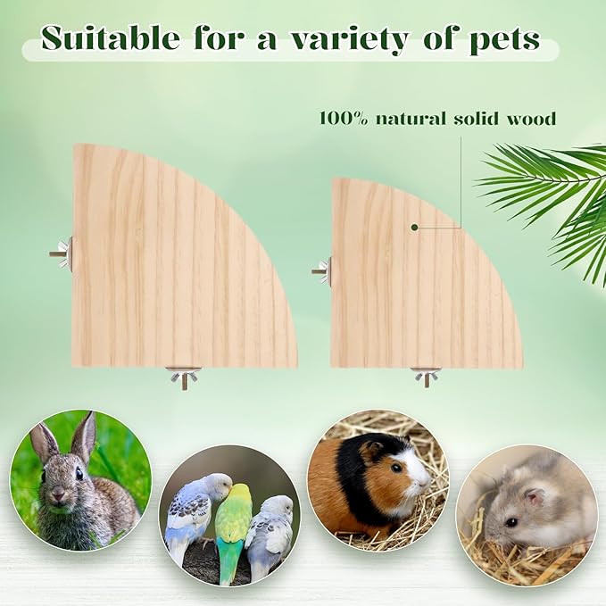 2 Pack Bird Platform Wood Flat Perches for Bird Cages Fan Shape Birds Cage Platform with Stainless Steel Washers for Birds Cages Corner Shelf Parrots Hamster Gerbil(5.1inch, 6.7inch)