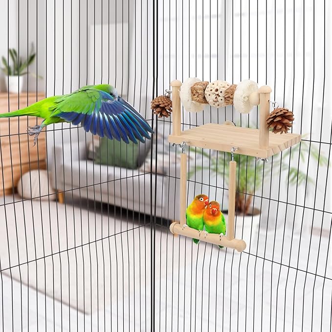 Litewoo Bird Perch Wooden Platform Bird Swing Chew Toys Play Gyms Exercise Stands Hanging Parrot Swinging Perches Conure Cage Accessories for Parrot Parakeet Conure Lovebirds Budgie (Single Sola Ball)