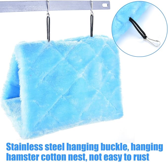 MOACC Winter Warm Bird Nest House Shed Hut Hanging Hammock Finch Cage Plush Fluffy Birds Hut Hideaway for Hamster Parrot Macaw Budgies Eclectus Parakeet Cockatiels Cockatoo Lovebird (M, Blue)