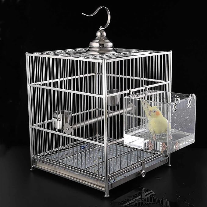 Big Bird Bath Cage, Cleaning Pet Supplies Cockatiel Bird Bathtub with Hanging Hooks for Birds Lovebirds Cockatiels Canaries Sun Conures for Most Birdcage