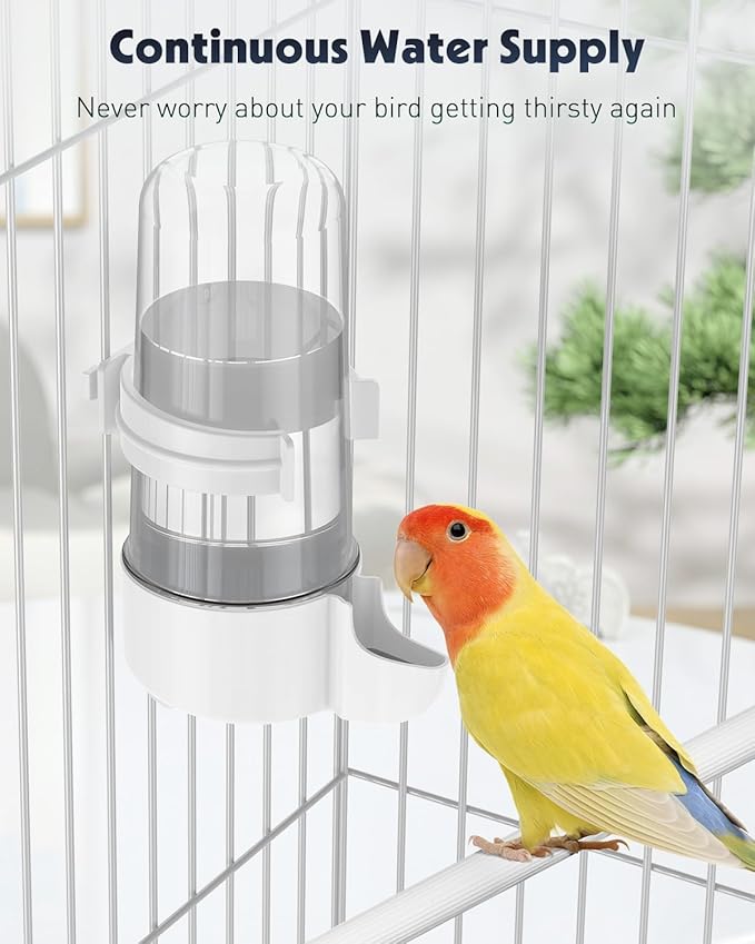 Pawfly 4 Pcs Bird Water Dispenser, Cage Accessories for Parrot & Hamster, Bird Feeder for Cage, White & Blue Waterer for Small Parakeet Cockatiel Budgie Lovebirds