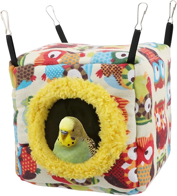 Hypeety Bird Hammock Nest House Parakeet Toys Hanging Warm Bird Nest for Parrot Hamster Small Animal Hanging Bed Bird Cage Accessories (S, Yellow)