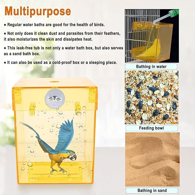 kathson Parrot Bath Box Hanging Bird Bathtub Tub Bath Acrylic No-Leakage Shower Box Bowl Cage Accessory for Small Pet Bird Parakeet Canary Cockatiels Budgies Lovebirds