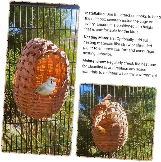 Wicker Nest Baskets for Nesting Finches - 2pcs of Durable Wicker and Comfortable Exotic Bird Nest for Cage, Designed for Finches and Canaries, Perfect Bird Cage Accessories for Small Birds