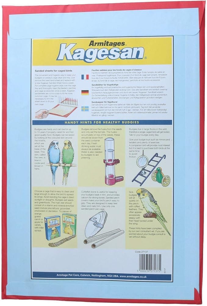 AB Tools 25 Sanded Sheets Sandpaper Cage Lining Budgies Caged Birds 28x43cm